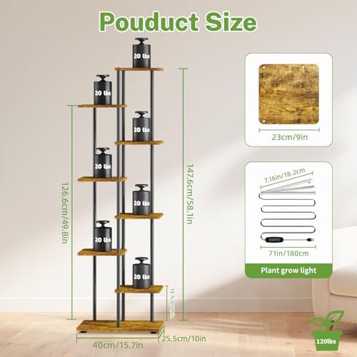 iDavosic.ly Plant Stand Indoor with Grow Lights, Tall 7 Tier Shelf, Brown - Image 3