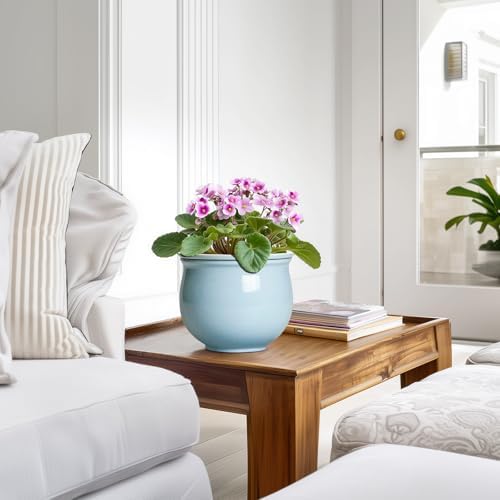 Ceramic African Violet Pots for Indoor Plants, 6 Inch Self Watering Planters with Absorbent Inner Pot, Self Watering Plant Pot, Ceramic Flower Pots, Desk Decor, Housewarming Gifts, Light Blue - Image 6
