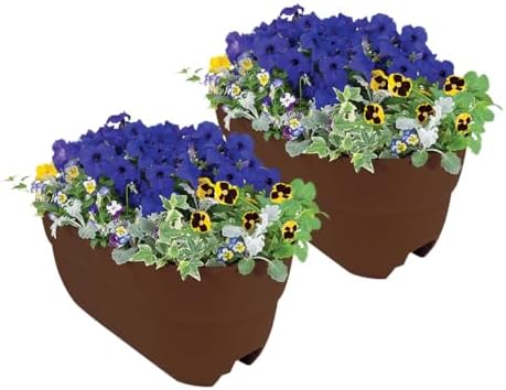Emsco Group Bloomers Rail Planter, 24" Weatherproof Resin Deck & Balcony Planter with Drainage – Fits 2x4 & 2x6 Rails– Earth Brown, 2 Pack - Image 2
