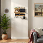 Key Holder Wall Mount with Shelf, Key Hooks for Wall, Wood Color - Image 6