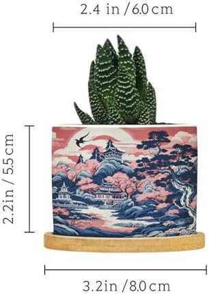Pink Blue Chinoiserie Ceramic Planter Coral Chinoiserie Chic Asian Planters for Indoor Plants with Drainage Holes and Saucers Pot for Home Office Decoration - Image 2