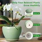 Ceramicfor 8 Inch Plant Pot - Ceramic Planter for Outdoor Plants Indoor Plant Pot with Drainage Hole and Saucer Mid-Century Round Planter Flower Pot for House Garden Green - Image 6
