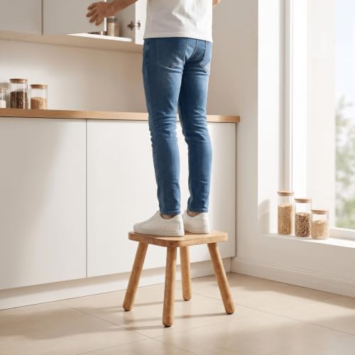 Youeon 12 Inch Square Solid Wooden Step Stool, Non-Slip One Step Stool for Adults, Holds up to 300 Lbs, Portable & Sturdy, Footstool for Bedroom, Bathroom, Kitchen, Easy to Assemble - Image 2
