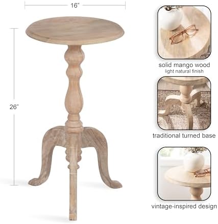 Kate and Laurel Tourneaux Traditional Wooden Round Side Table; 16 x 26; Light Natural; Elegant Vintage Pedestal Table for Use as Living Room End Table; Indoor Plant Stand; or Bedroom Nightstand - Image 3