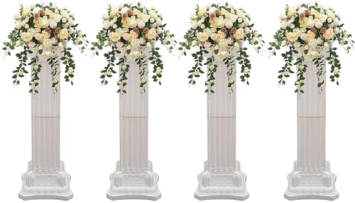 4Pcs Wedding Roman Column, Wedding Landscaping Plastic Roman Pillar Artistic Roman Column Statue Party Flowerpot Holder Wedding Event Decorative Columns for Wedding Party Celebration Decor by Unknown