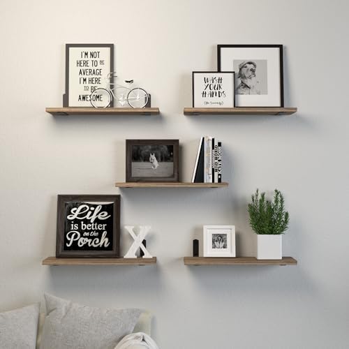 DOLLFIO Floating Wall Shelves, Decor & Storage, Rustic Brown, 16.5'', 5Pcs - Image 6