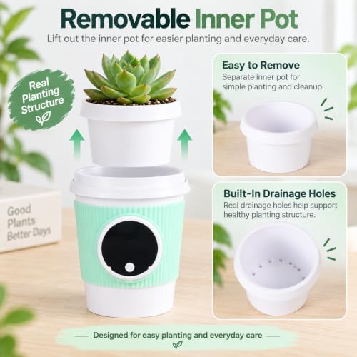 Self-Watering Desk Planter with 9 Expressions, Interactive Indoor Plant Pot - Image 6