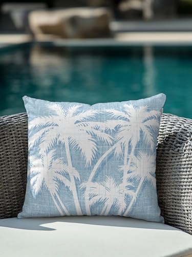 Throw Pillow 16x16 Inch, Tropical Palm Tree Waterproof Outdoor Pillow Covers with Insert, Vintage Light Blue Exotic Botanical Plants Decorative Pillowcase Cushion for Patio, Garden, Couch, Sofa, Bed - Image 4