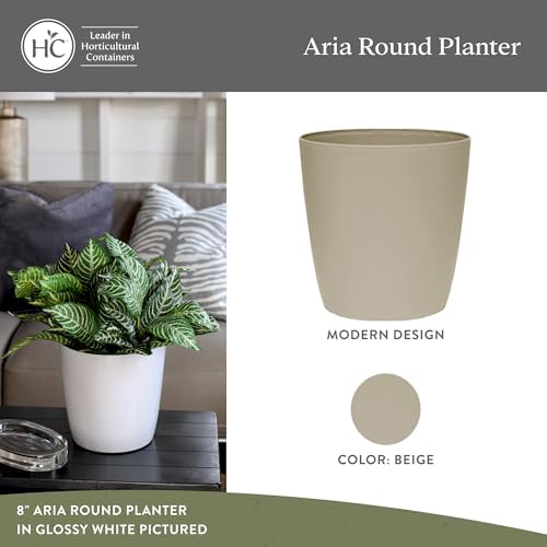 The HC Companies Aria Round Self-Watering Pot - Lightweight Plastic Planter for Herbs & More - Durable Plant Pots for Indoor Plants & Outdoor Plants (10" Beige, Pack of 1) - Image 2