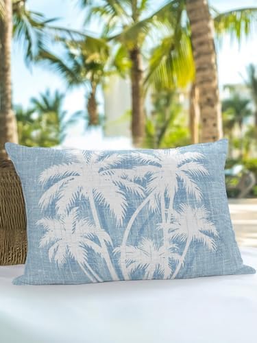 Tropical Palm Tree 12x20 Waterproof Outdoor Lumbar Pillow with Insert, Vintage Light Blue Exotic Botanical Plants Patio Cushion Pillows for Outdoor Sofa Bench Porch Balcony Furniture, 1 Pack - Image 5
