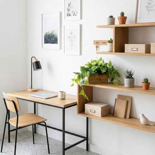 MyGift Artificial Pothos Plant, Acacia Wood Planter Box, Faux Greenery - Image 2