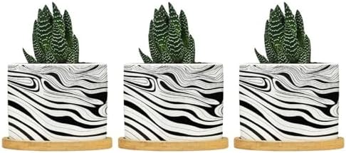 African Zebra Strip Print Ceramic Planter Black White Animal Strip Pots for Plants with Drainage Holes and Saucers Pot for Pots Outdoor Indoor Plants by BRUYU5SE