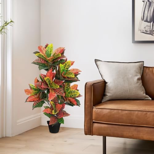 Briful 3.4ft Artificial Croton Tree for Fall Decor, Faux Croton Tree with Colorful Variegated Leaves and Pot, Indoor & Outdoor Floor Plant, Home Modern Farmhouse Decor, Autumn Harvest Thanksgiving - Image 4