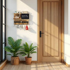 Key Holder Wall Mount with Shelf, Key Hooks for Wall, Wood Color - Image 3