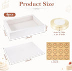 19x14x5 Inch Half Sheet Cake Box with Cake Board & Ribbon, 4 Pack - Image 2