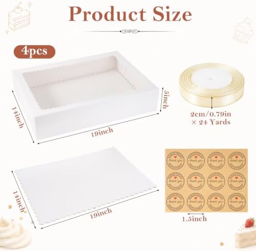 19x14x5 Inch Half Sheet Cake Box with Cake Board & Ribbon, 4 Pack - Image 2