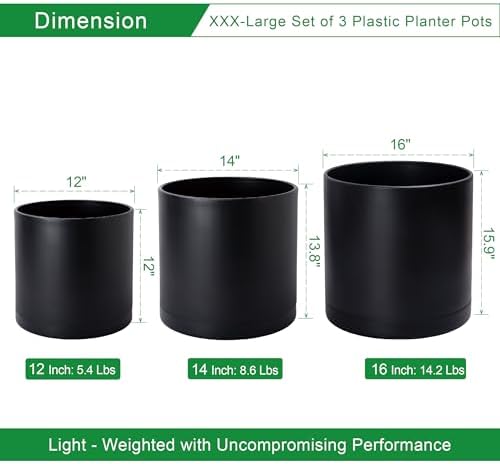 D'vine Dev 3-Pack Plastic Pots & Saucers, 12/14/16 in, Black, 74-V-B-7 - Image 2