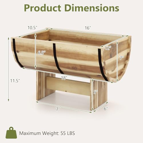 S AFSTAR 2 Pieces Acacia Wood Raised Garden Beds, Half-Barrel Planter Box with Legs, Drainage Gaps & Metal Bands, Rustic Plant Box Decorative Elevated Flower Pot for Indoor & Outdoor - Image 7
