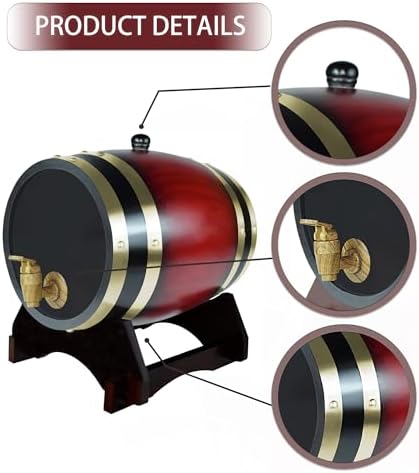 1.5L Whiskey Barrel Dispenser Oak Aging Barrels Home Whiskey Barrel Decanter for Wine, Spirits, Beer, and Liquor (Red Wine) - Image 3