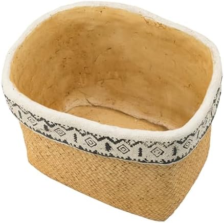 Rectangular Basket Planter Set with Geometric Trim for Indoor Outdoor Decor - Image 6