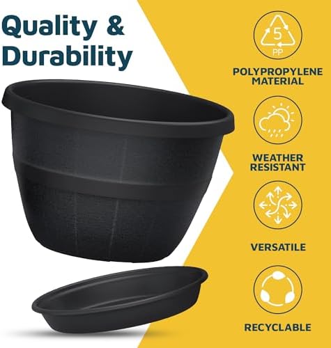 10-Inch Whiskey Barrel Planters Outdoor Pack of 20 - Durable Plastic Plant Pots for Indoor & Outdoor Use with Drainage & Saucer, Lightweight Rustic Barrel Planters for Flowers, Herbs & Small Plants - Image 6