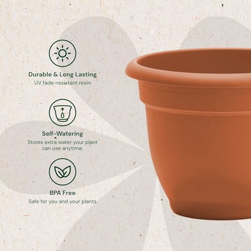 Bloem Ariana 16" Plastic Self-Watering Planter, Terra Cotta, 2-Pack - Image 3