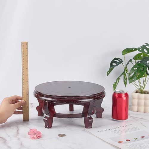 FINGERINSPIRE Wooden Display Stand Base 10x5inch Chinese Oriental Plant Stand Coconut Brown Traditional Vase Pot Stands Hand-Crafted Fishbowl Display Stands for Home Indoor Plants Outdoor Decoration - Image 3