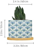 Blue Floral Planter Ceramic Mughal Flower Round Flower Pots with Drainage Holes and Bamboo Tray Pot for Pots Outdoor Indoor Plants - Image 2
