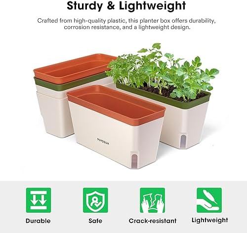 VIVOSUN Self-Watering Planters, 4-Pack 10.5 in Window Herb Planter Box - Image 4