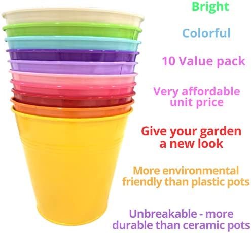 LaLaGreen Hanging Planters Outdoor -10 Pack, 6 Inch Colorful Large Metal Flower Pot, Balcony Planters Railing Hanging Herb Garden Iron Hanging Plant Buckets for Fence Rail Deck Porch Outside Wall - Image 4
