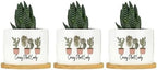 DreamAutumn Pack of 3 Crazy Plant Lady Planter Ceramic Round Plant Pots with Drainage Holes and Bamboo Tray Planting Small Flower Pots for Home Windowsill Desk Garden Indoor Outdoor Use - Image 6