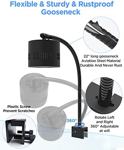 Lominie Aquarium LED Light 10 Gallon Fish Tank Light Timer Clip on Aquarium Lamp Full Spectrum 85W 6500k for Freshwater Refugium Cube Tank with Gooseneck - Image 5
