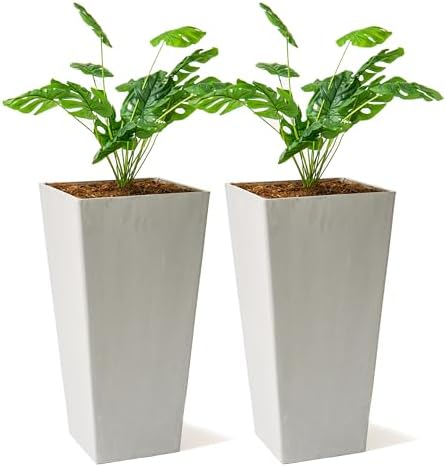 XBrand Modern 30-Inch Tall Square Planter, Modern Tapered Perfect for Indoor & Outdoor, Patio Décor, Set of 2, Gray by XBrandHomeGarden