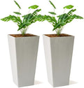 XBrand Modern 30-Inch Tall Square Planter, Modern Tapered Perfect for Indoor & Outdoor, Patio Décor, Set of 2, Gray by XBrandHomeGarden