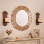 Wood Wall Candle Sconces Set of 2, Distressed Brown - Image 3