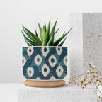 Blue and Ikat Bukhara Planter Ceramic Antique Ikat in Teal Round Plant Pots with Drainage Holes and Bamboo Tray Pot for Home Office Decoration - Image 7