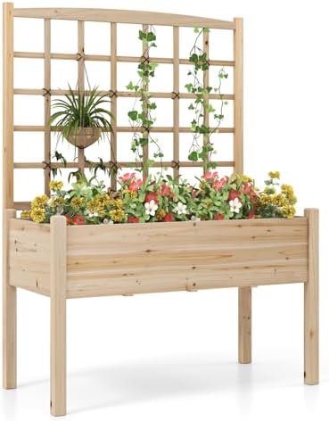 HAPPYGRILL Raised Garden Bed with Lattice Trellis & Legs by HAPPYGRILL
