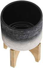 5" Ceramic Planter with Wood Stand, 5 Inch, Gray - Image 5