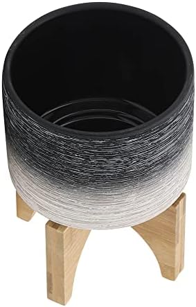 5" Ceramic Planter with Wood Stand, 5 Inch, Gray - Image 5