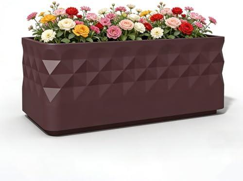 Garden Bed Outdoor, Planter Box with Drainage Holes, Fiberglass Flower Planter for Patio Balcony Vegetable Herb Growing by Unknown