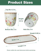 vensovo Ceramic Planter Set with Tray, 3 Small Herb Pots, Meadow Floral - Image 3