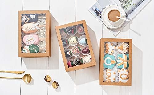 24PCS 10 x 7 x 2.5 inches Brown Strawberries Boxes with Display Window, Sweet Treat Boxes for Cookies, Donuts, Macarons, Muffins& Hot Coca Bombs, Perfect for Any Celebration - Image 5