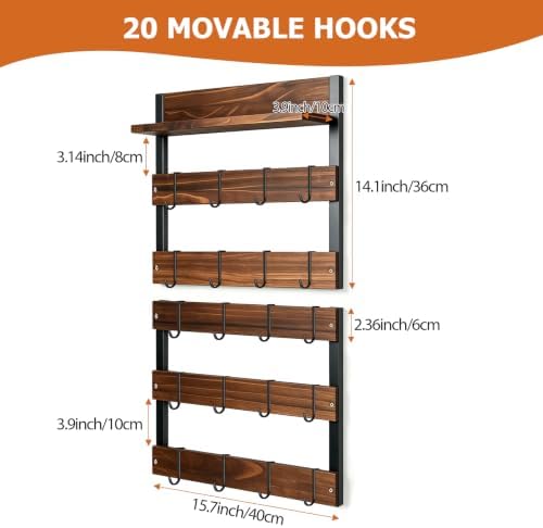 2-in-1 Wall Mounted 6-Tier Wooden Mug Rack, Cup Holder & Organizer - Image 2
