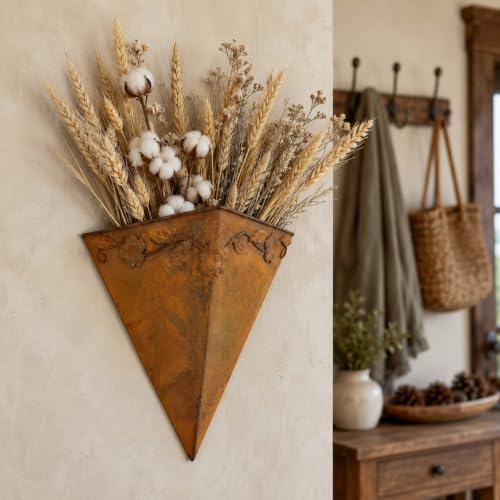 Rustic Metal Wall Planter Cone Shaped Hanging Flower Pot - Image 3