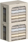 FHSQX 2 Pack Clothes Storage Bins with Metal Frame Beige, 15.7x11.8x9.8 Inch by FHSQX