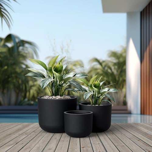 Kante Set of 3 Black Concrete Capsule Round Planters for Modern Home - Image 3