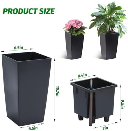 Garvee 16" Tall Planters Set of 4, Outdoor＆Indoor Planter Pots, Black - Image 4