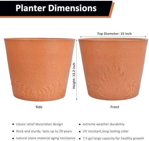 GreenShip 15 inch Large Planters for Outdoor Plants, Set of 2 - Image 2