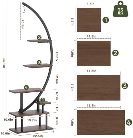 GREENSTELL Plant Stand Indoor with Grow Light, 7-Tiered Tall Metal Plant Stand for Indoor Plants, Half-Moon Shape Display Shelf for Home,Living Room, Patio, Dark Brown (1 Pack) - Image 3