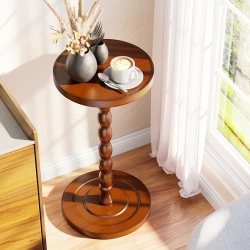 Simple Trending Small Side Table, Round Drink Table for Small Spaces, Pedestal Coffee Table for Living Room, Rustic Brown - Image 2
